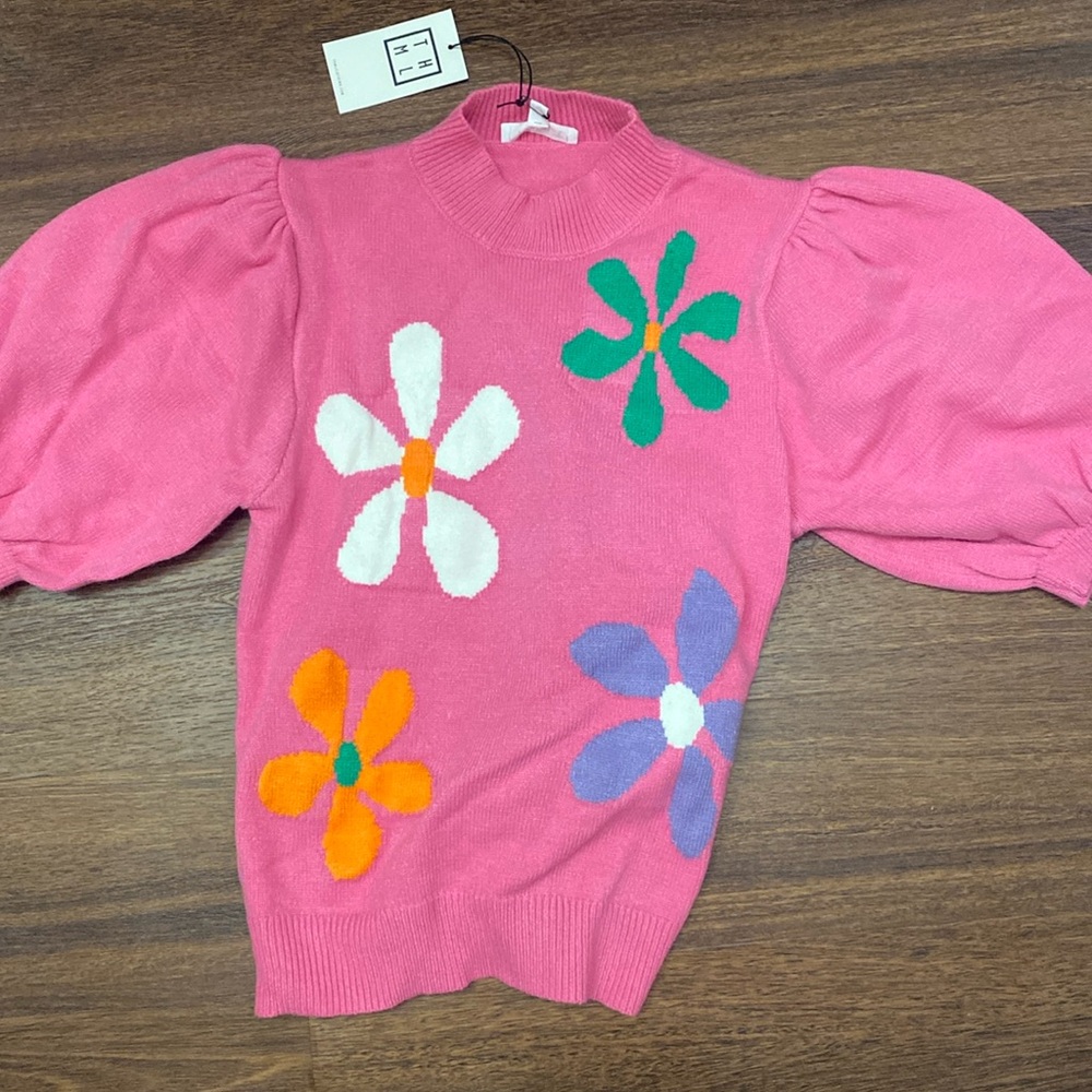 THML pink floral sweater shirt